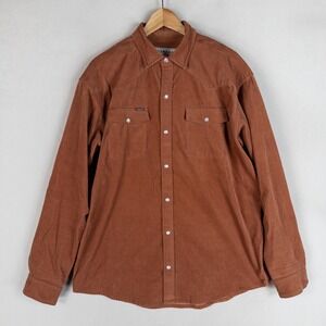 Poncho Mens Corduroy Western Shirt Large Rust Brown Snap Button Regular Fit